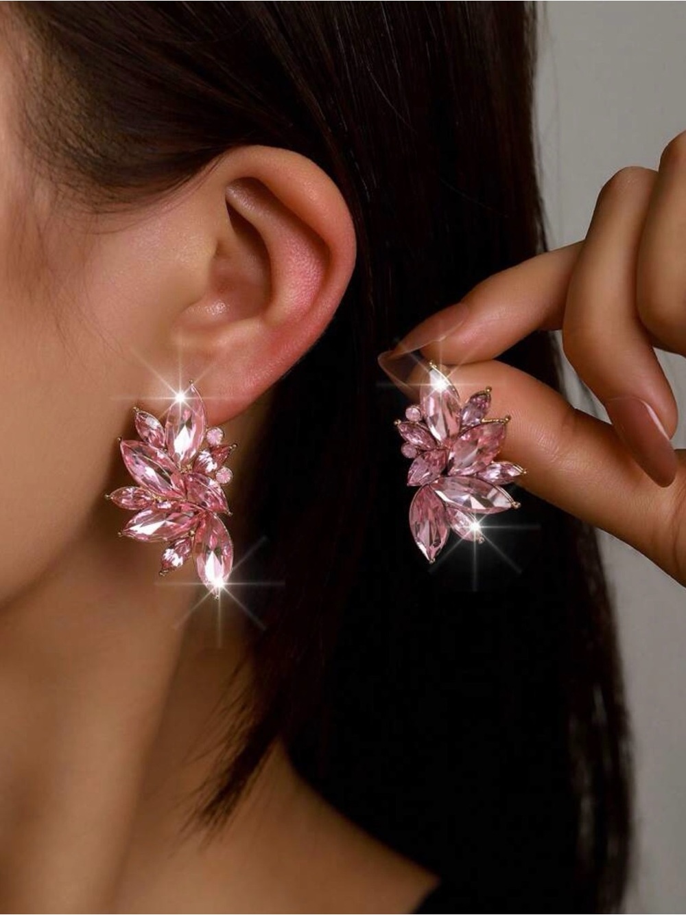 Pink Crystal Floral Drop Earrings